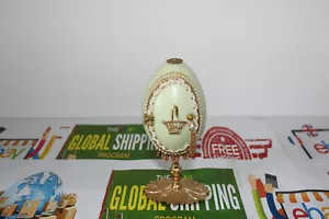 RIDER & SMART JEWELLED EGG ON GOLD PLATED STAND FLORAL WITH TEDDY  BEAR INSIDE - Picture 1 of 8