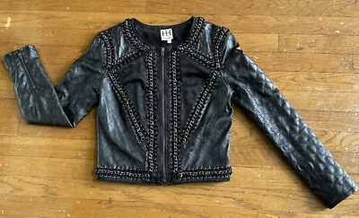 HAUTE HIPPIE 100% Cuero de Cordero Acolchado CADENA Moto Crop TALLA S Chaqueta con Cremallera RARA Foto 1 de 4