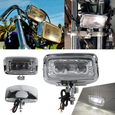 Motorcycle Rectangle Custom LED Headlight For Cafe Racer Chopper Bobber - Chrome - Image 1 of 4