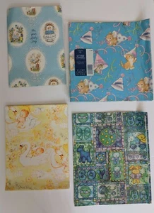 Folded Wrapping Paper Set Vintage 80s Paper Ephemera Crafting Baby Birthday Boy - Picture 1 of 5