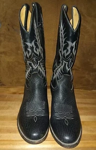 TONY LAMA VAQUERO BLACK LEATHER ROUND TOE COWBOY BOOTS #VM2953 MEN 9.5 Free Shp - Picture 1 of 9