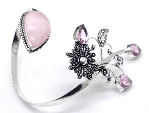 VALENTINO Bracciale gioiello argento sterling 925 quarzo rosa e pietre preziose topazio misura ADJ