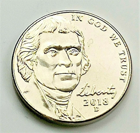 2018 D Jefferson Nickel -  BU Coin Pulled From OBW Roll Cover