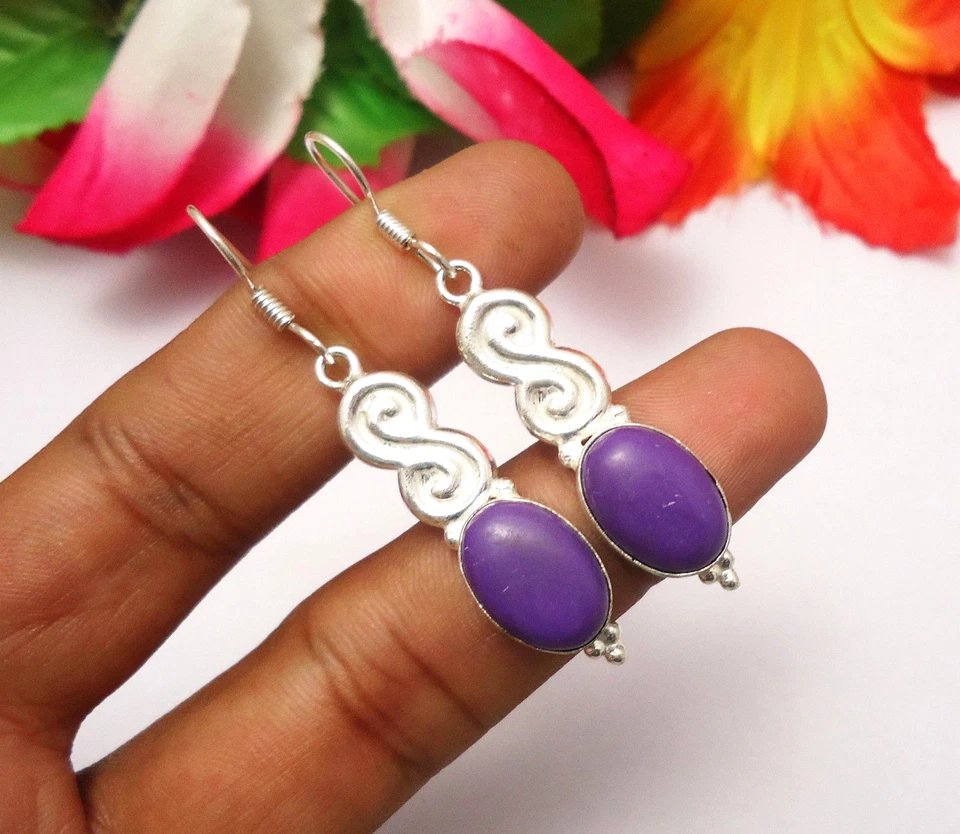 Lujosos Pendientes Larimar, Calsilice y Otras Gemas Plata 925 Superposición Joyería Foto 1 de 1