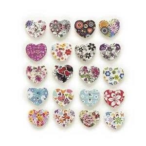 50 Heart 2 Hole Wood Buttons Sewing Scrapbooking Clothing Gift Home Decor 17mm - Picture 1 of 3