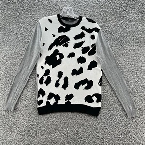 Tibi NY Sweater Women Medium White Black Gray Leopard Print Lightweight Pullover - Picture 1 of 10