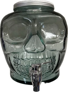 Vidrios San Miguel Glass Halloween SKULL BONE 6 QT Beverage Drink Dispenser EUC - Picture 1 of 15
