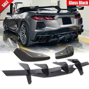 For Corvette C8 20-24 Gloss Black Rear Bumper Diffuser Lip Corner Splitter Apron - Bild 1 von 12
