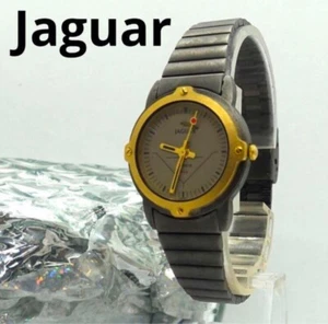 JAGUAR Gold Bezel Black SS Analog Quartz Men's Watch Working - Picture 1 of 3