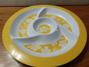 Hawaiian Flower Melamine Chip & Dip Veggie Tray Divided Yellow White 15'' - Picture 1 of 5