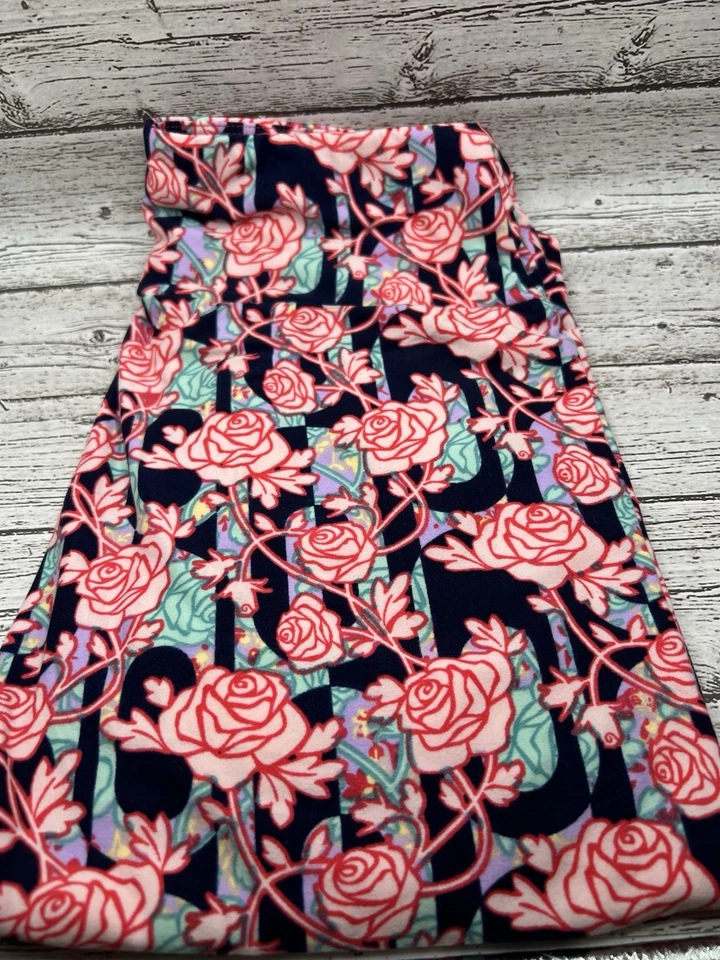 Leggings LuLaRoe OS Negro Blanco Rojo Rosas Florales Foto 1 de 1
