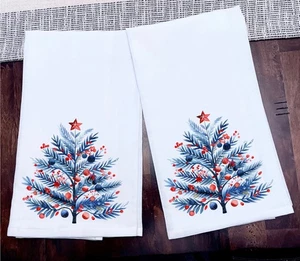 Küchentuch Skandinavisch Weihnachtsbaum Blau Design 100% Baumwolle 28x28 Neu Set - Bild 1 von 1