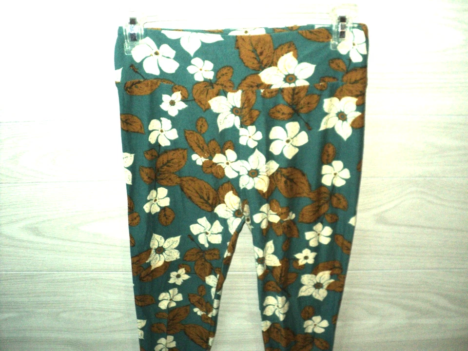 Leggings LuLaRoe para mujer talla única florales verde azulado, tostado, crema Foto 1 de 4