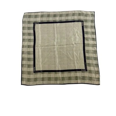 Bufanda cuadrada de seda vintage Ralph Lauren 20" borde azul marino beige a cuadros Foto 1 de 4