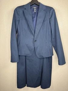 Vintage DKNY Navy Denim Pinstripe Skirt Suit Sz 10 Career Business Office Wear - Picture 1 of 11