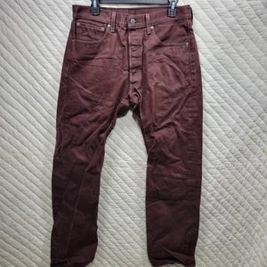 Pantalones de mezclilla Levis 501 para hombre 33x32 borgoña calce recto botón mosca - Imagen 1 de 9