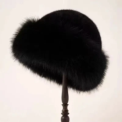 Sombrero de piel de zorro real para mujer calentador de invierno ruso gorra de oreja Ushanka cosaco esquí negro Foto 1 de 4