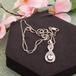JTV Sterling Silver White Sapphire Sterling Silver Pendant 18" Box Chain 2.1 gr - Picture 1 of 8