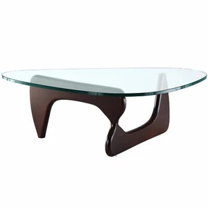 Noguchi Coffee Table Triangle Glass Top Premium Solid Hardwood Base Dark Walnut - Picture 1 of 3