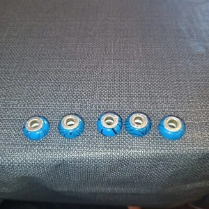 Lot Of (5) Pandora Murano Style 925 Glass Bead / Charms Blue With Black Swirl - Picture 1 of 6