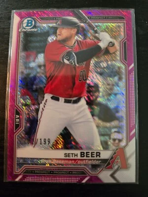 2021 Bowman Chrome Prospects Fuchsia Refractor /199 Seth Beer #BCP-60 - Image 1 of 2