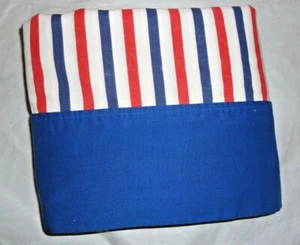VINTAGE CANNON FEATHERLITE RED BLUE & WHITE STRIPE FULL FLAT SHEET 80 X 92 - Picture 1 of 4