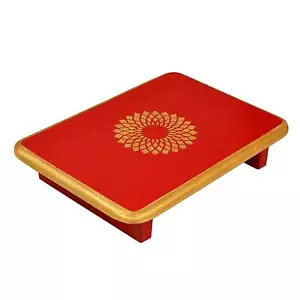 Indian Traditional Wooden Chowki Color Red For Pooja - Picture 1 of 5