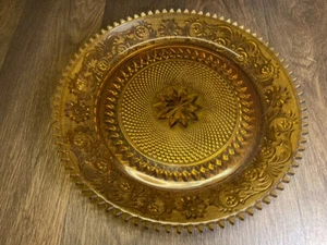 Vintage Tiara Indiana Glass Serving Tray Platter Sawtooth Amber Sandwich 12 1/4" - Picture 1 of 8