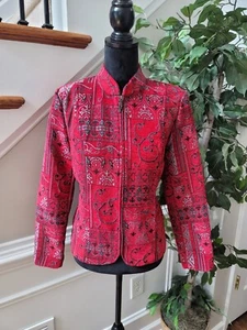 Molly & Maxx Women Red Rayon Long Sleeve Full Zip Front Casual Jacket Size Small - Picture 1 of 11