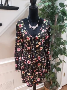 Xhilaration Women's Black 100% Rayon V-Neck Long Sleeve Knee Length Dress XXL - Picture 1 of 13