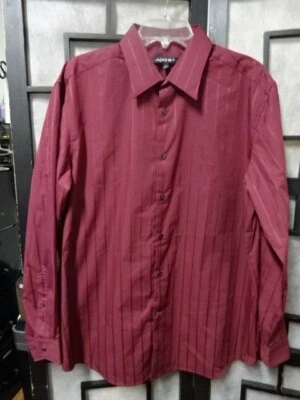 AXIST MEN'S SLIM FIT DRESS SHIRT BURGUNDY STRIPED  LONG SLEEVE BF SIZE 17-34/35 - Image 1 of 4