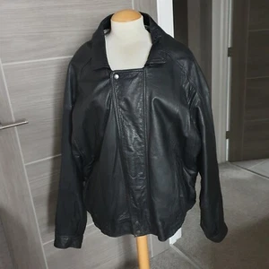 Mens Vintage Lined Black Leather Jacket Large - Picture 1 of 24