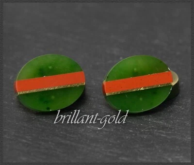 Manschettenknöpfe aus 750 Gold mit Achat, Nephrit & Gold Einlage, 18K Gelbgold - Bild 1 von 4