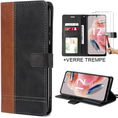 Coque Cuir PU Xiaomi 13 Pro 12 Redmi Note 12 5G 11S 11 10 4G + 2 Verres Trempés
