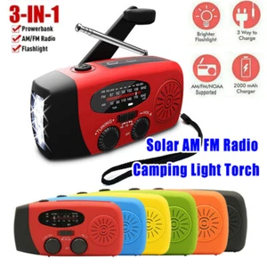 Hand Crank Dynamo Wind Up Solar AM FM Radio USB Charger Camping Light Torch Gift - Picture 1 of 19