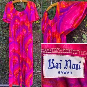 Vintage Rai Nani Hawaiian Dress Muumuu Maxi Colorful Acrylic Tiki Aloha Mumu - Picture 1 of 24