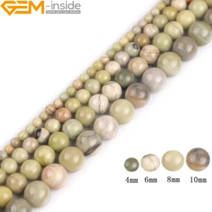 Round Natural Green Australia Butter Jasper Beads for Jewelry Making Strand 15" - Picture 1 of 31
