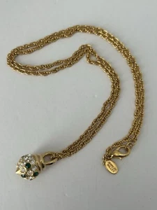 Nolan Miller Rhinestone Ball Necklace Green & Clear Crystals Gold Tone 25" - Picture 1 of 5