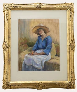 Pat MacLaurin - 20. Jahrhundert Pastell, Dame im Sonnenhut - Bild 1 von 7