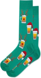 Hotsox Men's Christmas Beers Socks 1 Pair, Green, Men's 10-13 Shoe - Picture 1 of 1