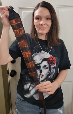 ESLINGA RIFLE PIEL DE COCODRILO PERSONALIZADA hecha a mano acolchada genuina marrón y negra Foto 1 de 4