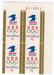 Scott #2539 $1 Eagle USA Olympics Plate Block of 4 Stamps - MNH (UR) - Picture 1 of 2
