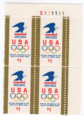 Scott #2539 $1 Eagle USA Olympics Plate Block of 4 Stamps - MNH (UR) - Image 1 of 2