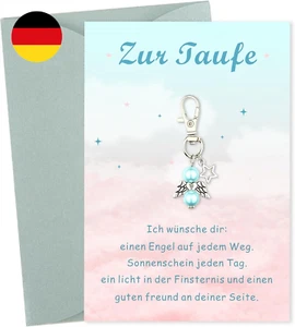 Schutzengel-Anhänger Geschenk Taufe Junge - Taufkarte Junge mit Schlüsselanhänge - Bild 1 von 6