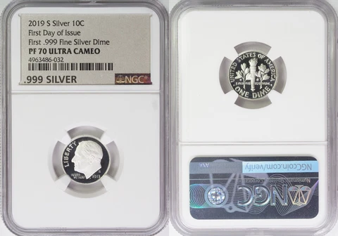 (1) 2019-S Roosevelt Dime Proof ~ .999 Fine Silver ~ NGC PF70 UC First Day Issue Cover