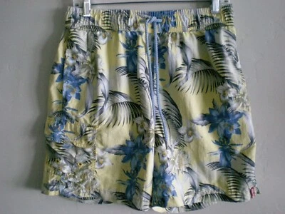 Tommy Bahama Relax M Swim Trunks Yellow Floral Tropical Mesh Lined Elastic Waist - Image 1 of 4