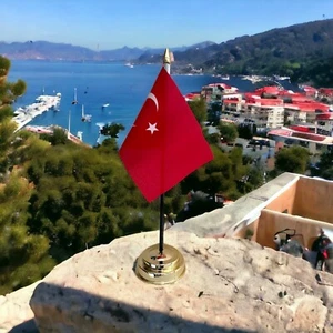 TURKEY TABLE FLAG 6" X 4" 15cm x 10cm Turkish with flat golden base  - Picture 1 of 1