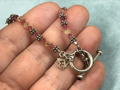 Sterling Silver Pink & Yellow AB Crystal Beaded Necklace Toggle Clasp 18" - Image 1 of 4