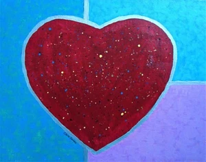 Original Heart Painting Signed Modernism Handmade Collectible Art Love Hearts - Picture 1 of 2