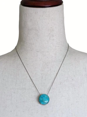 Vintage Double Sided Turquoise Calsilica Sterling Silver Pendant Necklace Native - Image 1 of 4